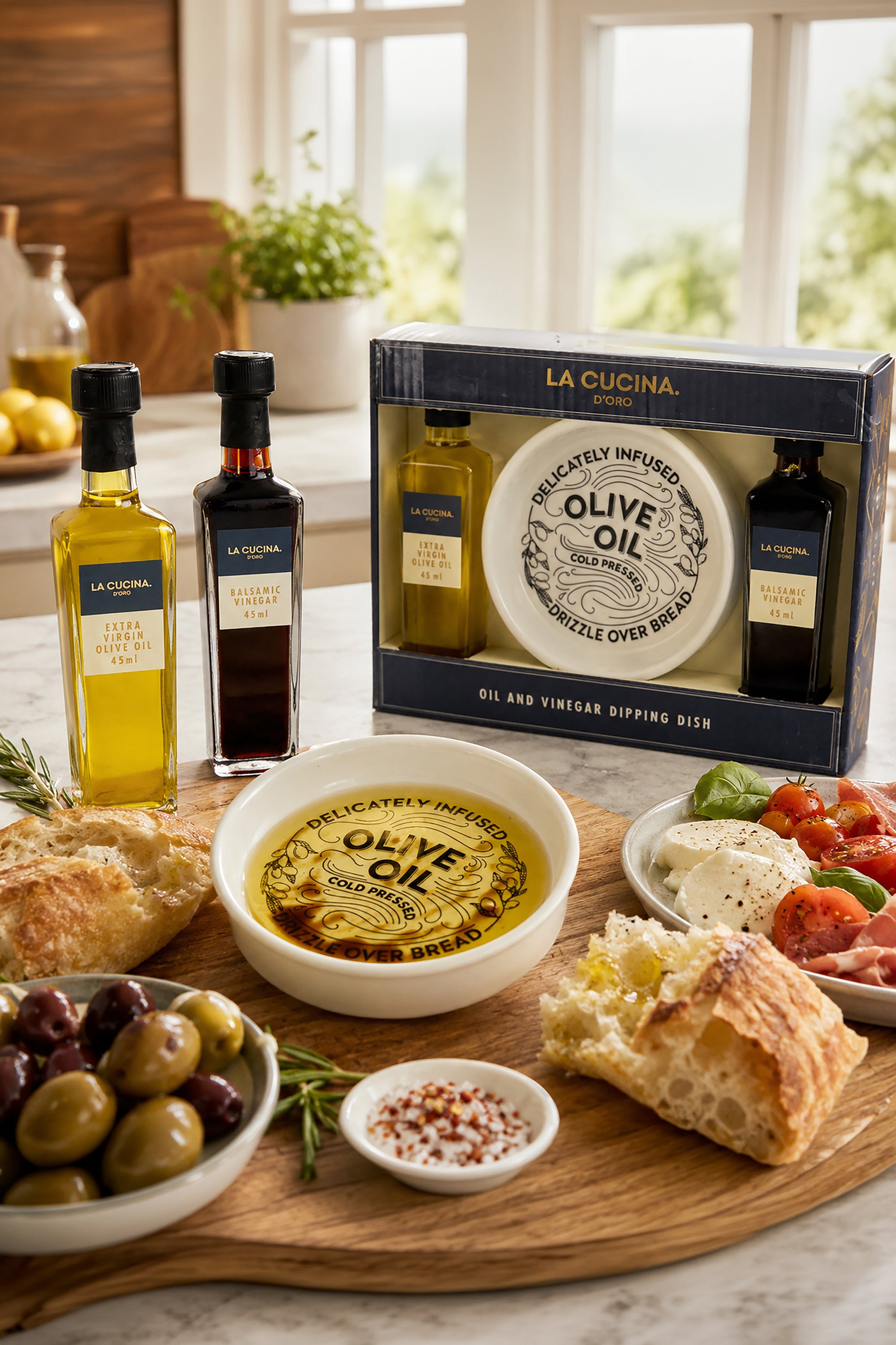 La Cucina Italian Oil and Vinegar Ceramic Dipping Dish Set