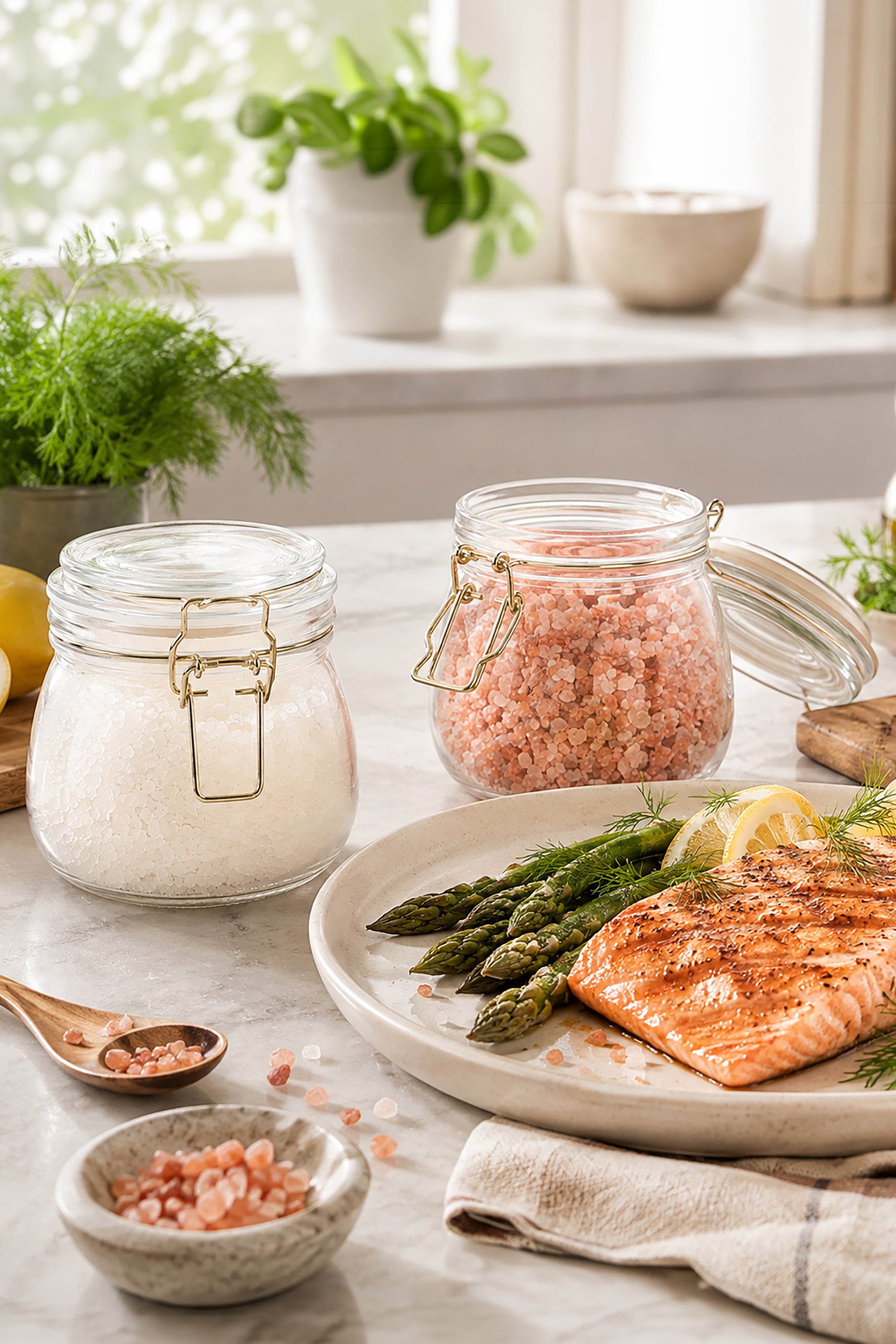 La Cucina Pink and White Himalayan Salt Glass Jar Gift Set
