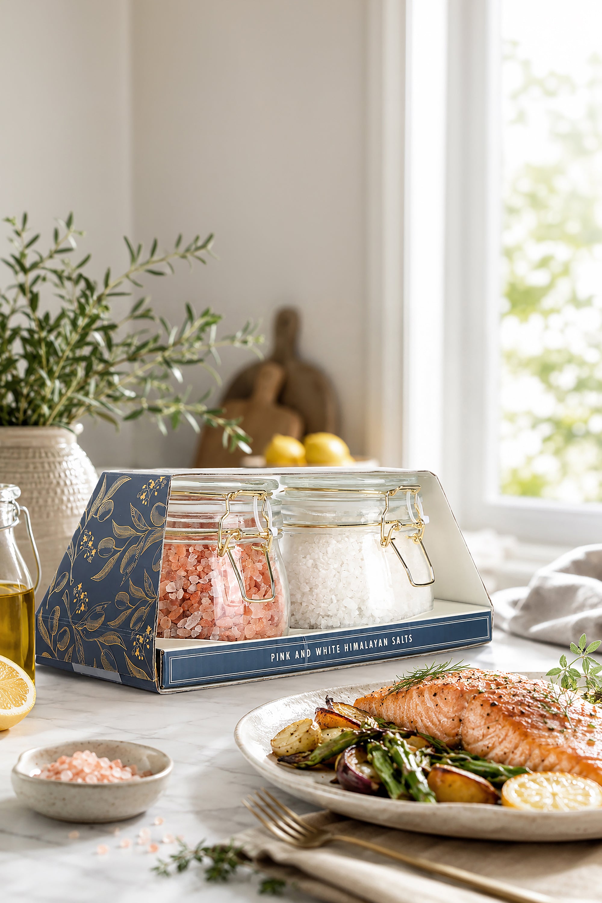 La Cucina Pink and White Himalayan Salt Glass Jar Gift Set