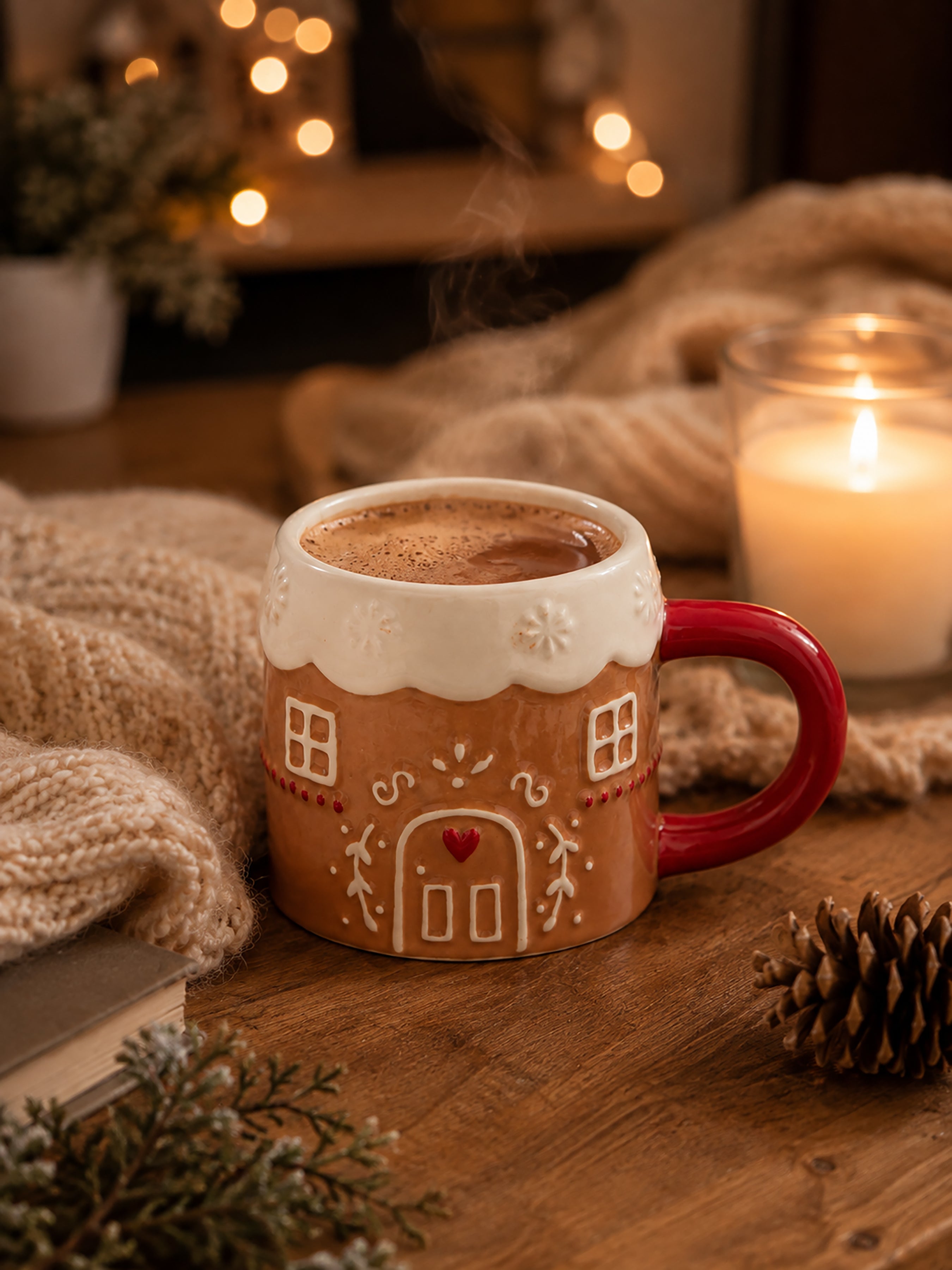 Christmas House Shaped Mug with Hot Chocolate