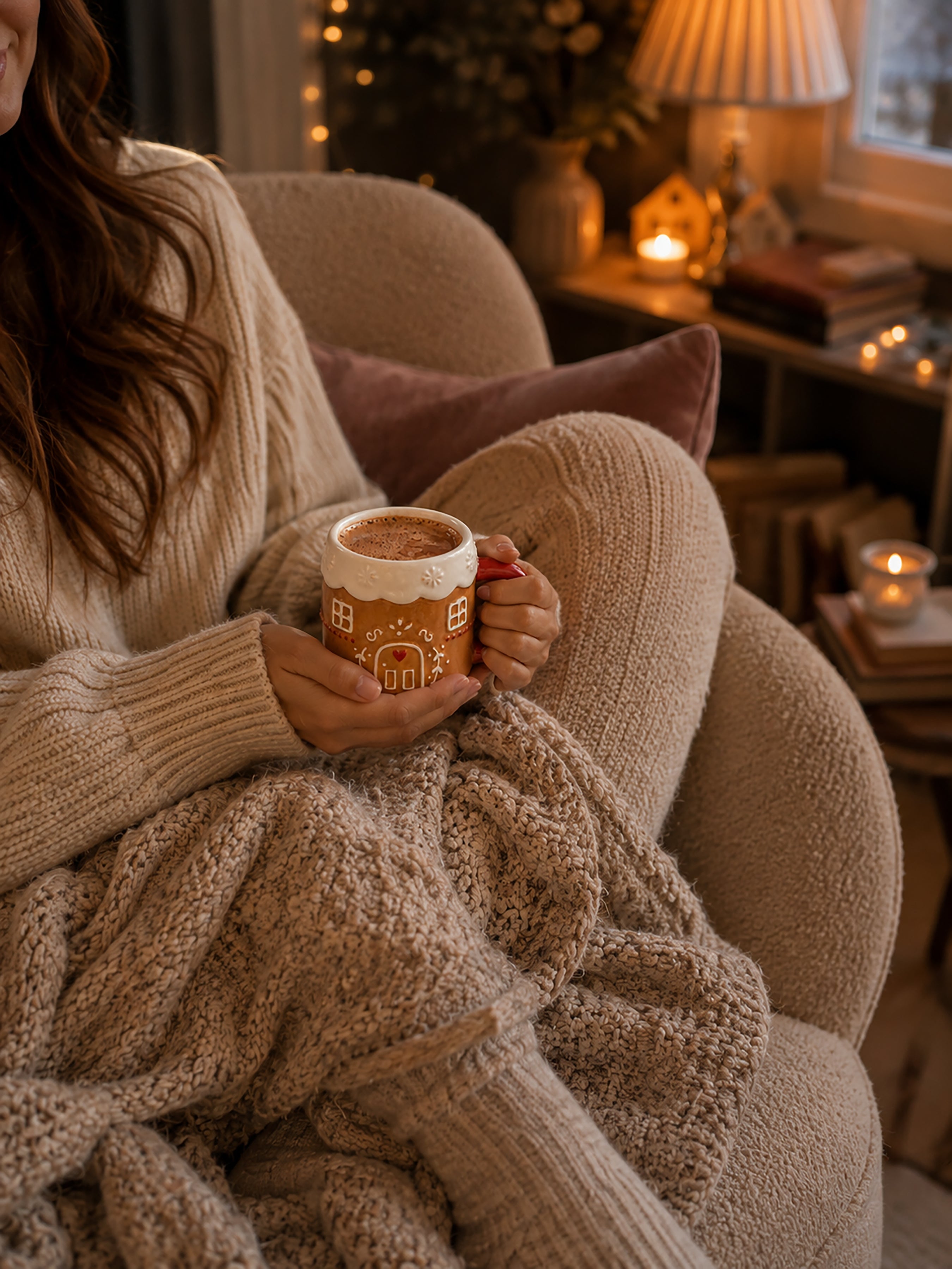 Christmas House Shaped Mug with Hot Chocolate