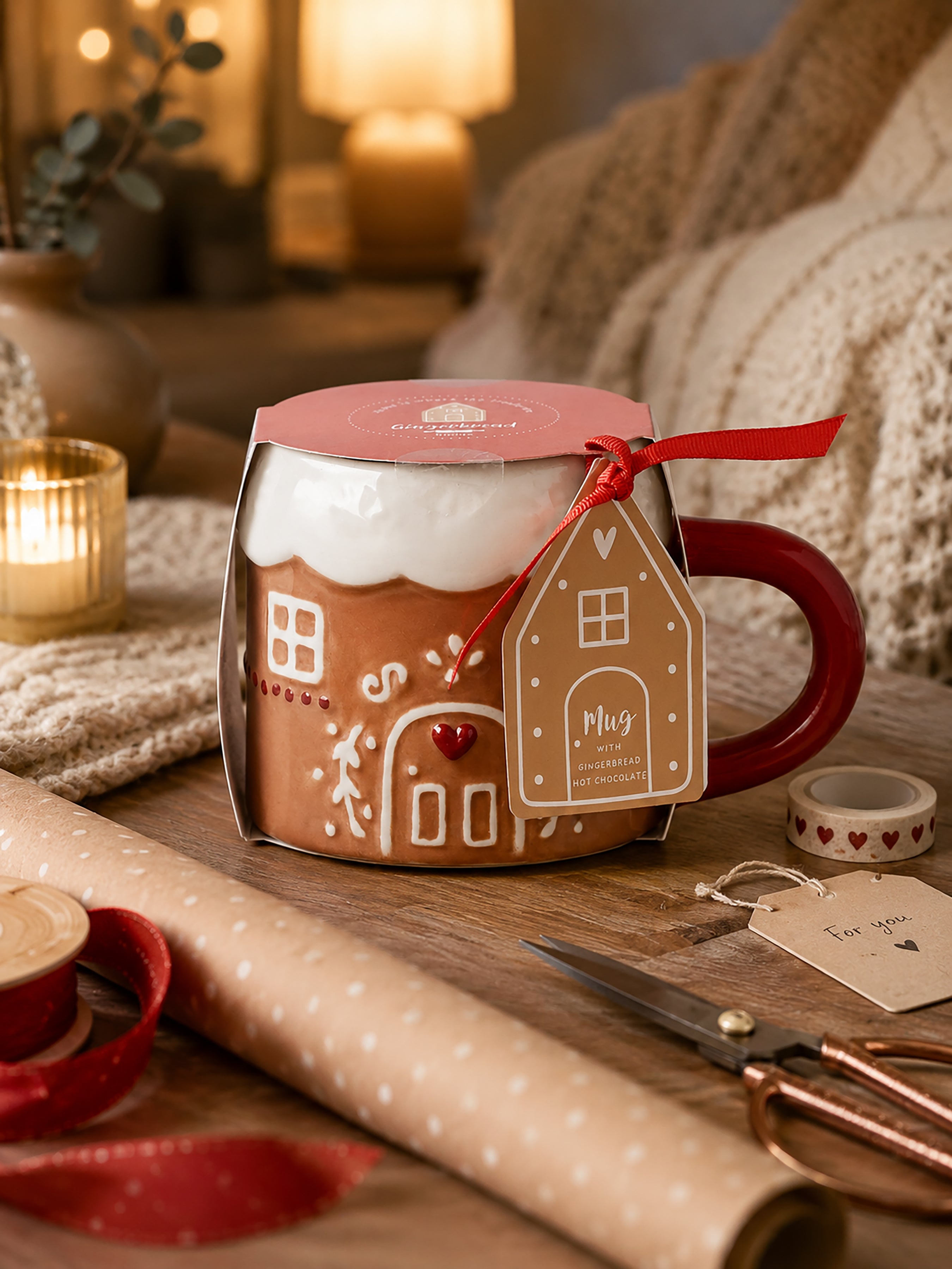 Christmas House Shaped Mug with Hot Chocolate