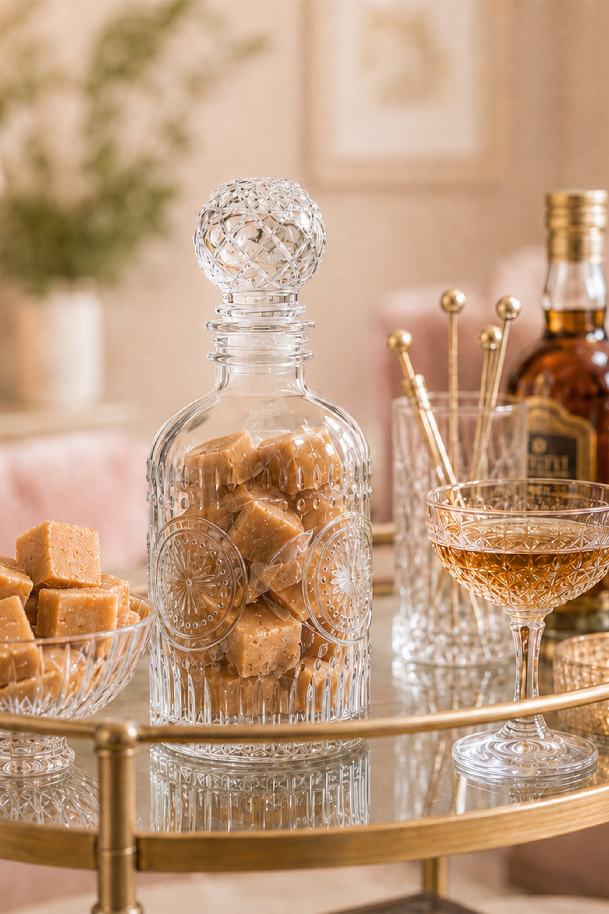 Glass Whisky Decanter with Fudge 350g Novelty Gift Set