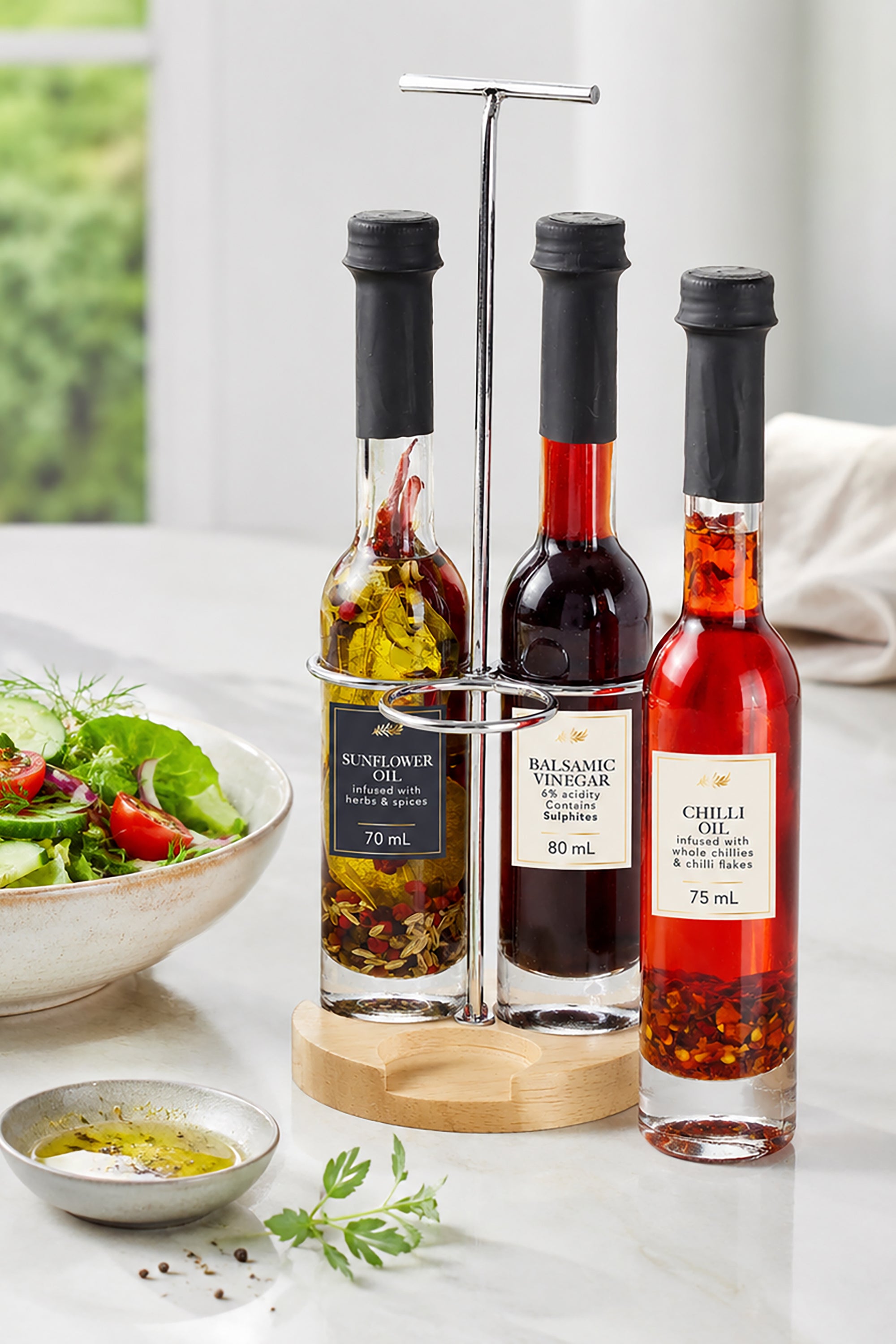 Infused Oil and Balsamic Vinegar Trio with Rack