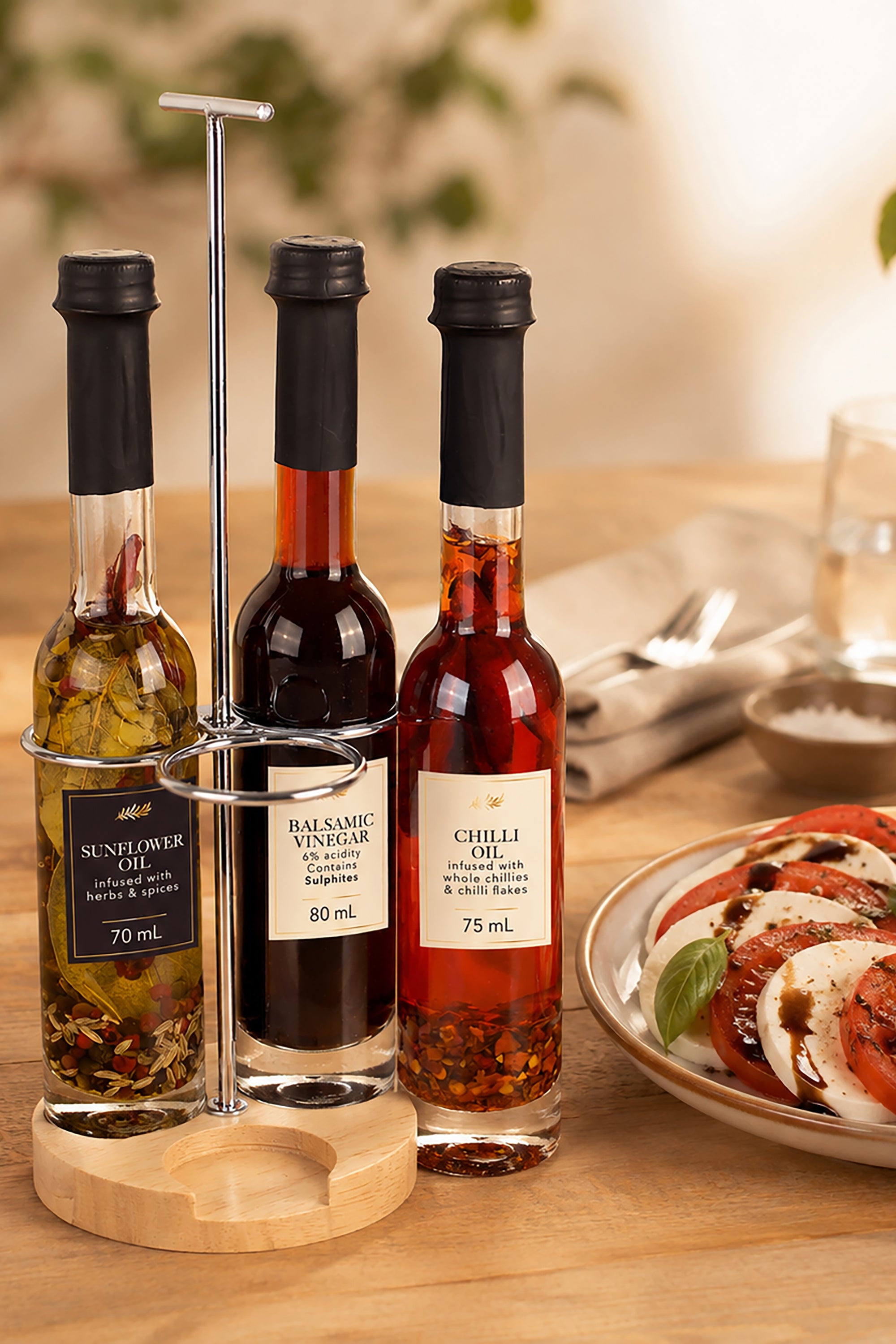 Infused Oil and Balsamic Vinegar Trio with Rack