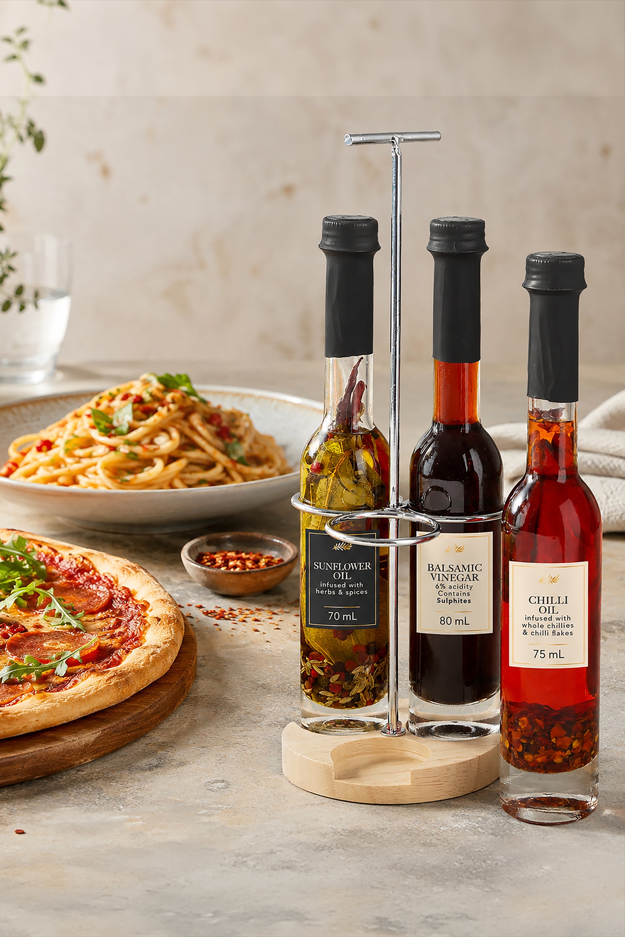 Infused Oil and Balsamic Vinegar Trio with Rack