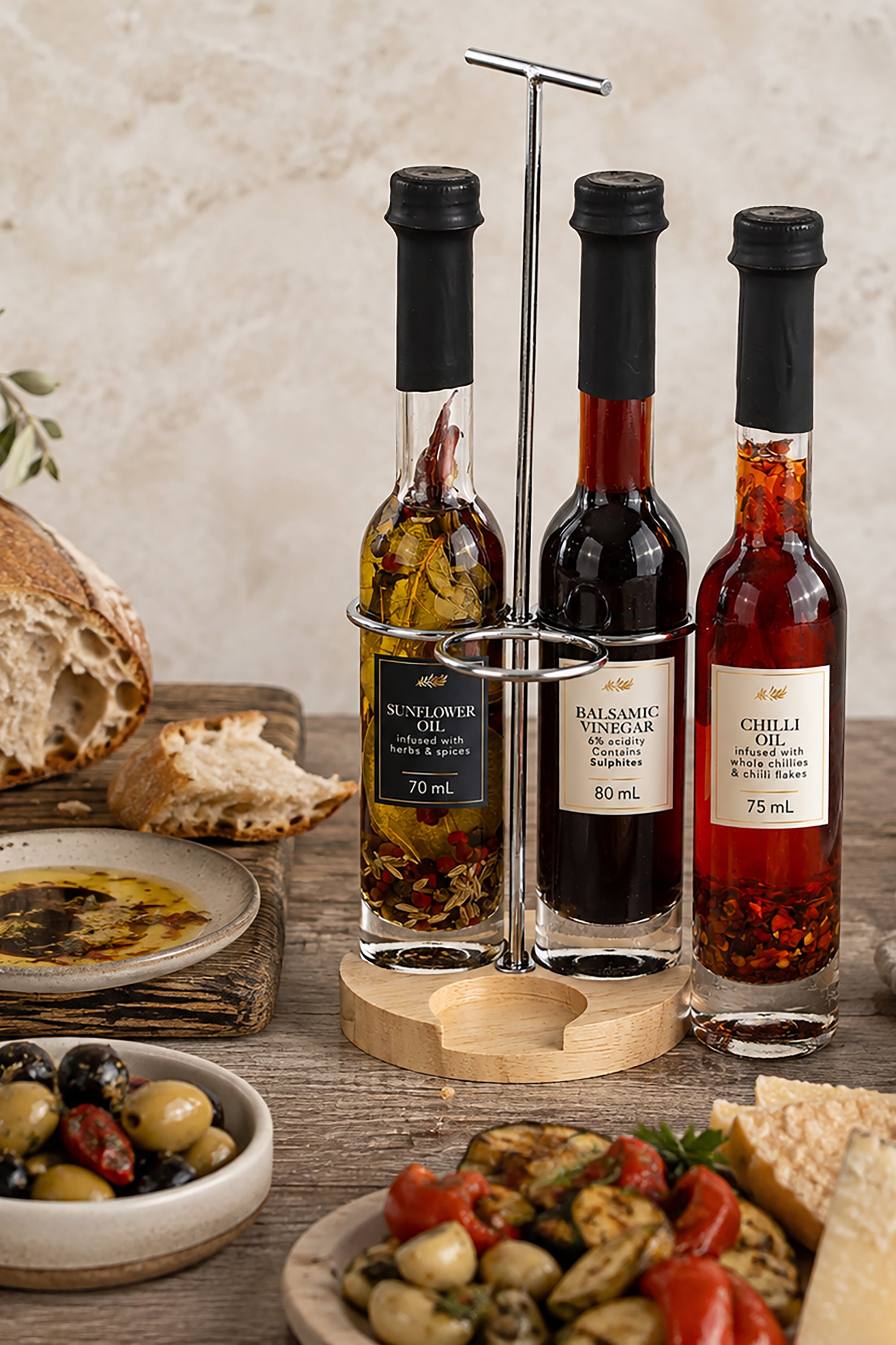 Infused Oil and Balsamic Vinegar Trio with Rack