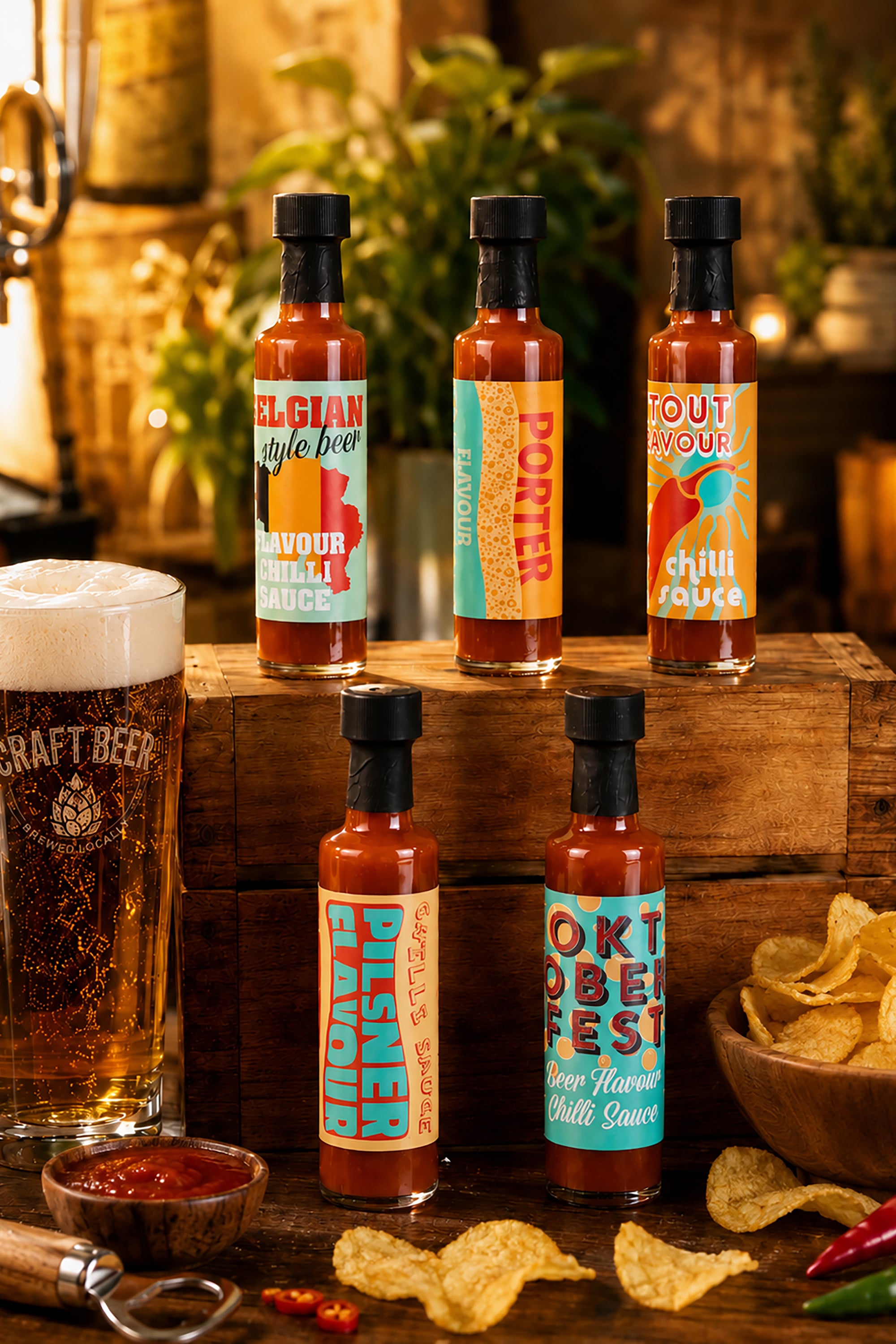 'On the Sauce' 5 Pack Beer Chilli Hot Sauce Gift Set