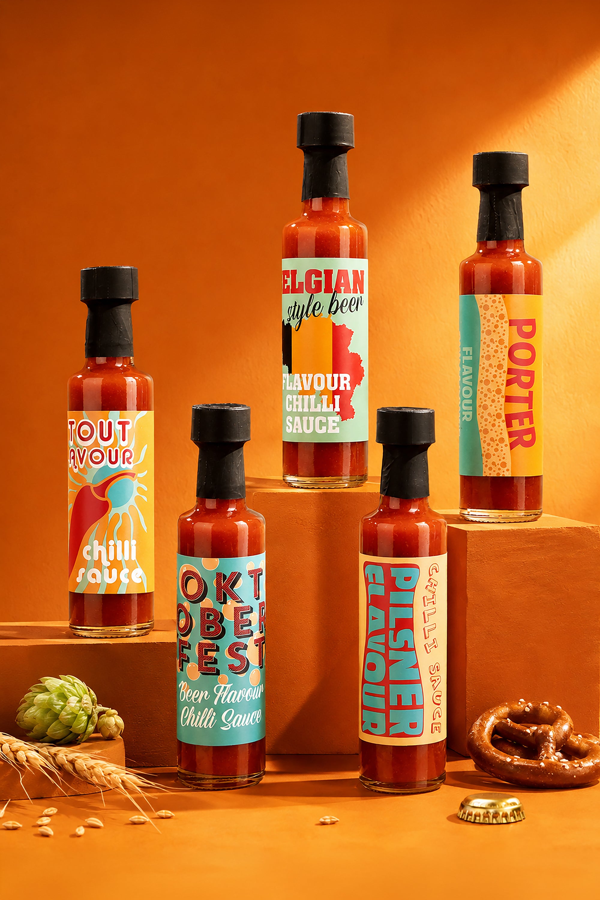 'On the Sauce' 5 Pack Beer Chilli Hot Sauce Gift Set