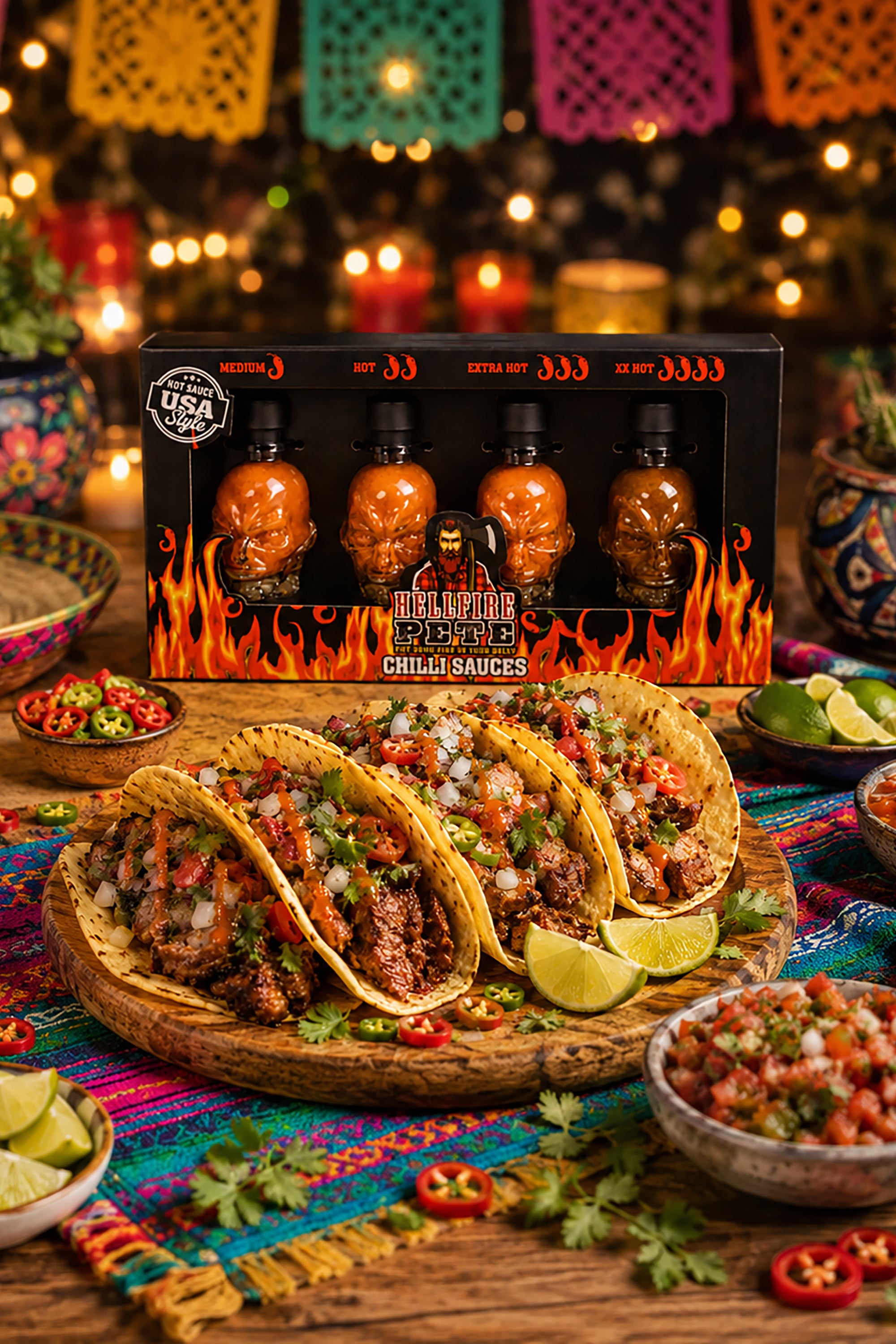 'Hellfire Pete' 4 Pack Devil Head Chilli Sauce Gift Set