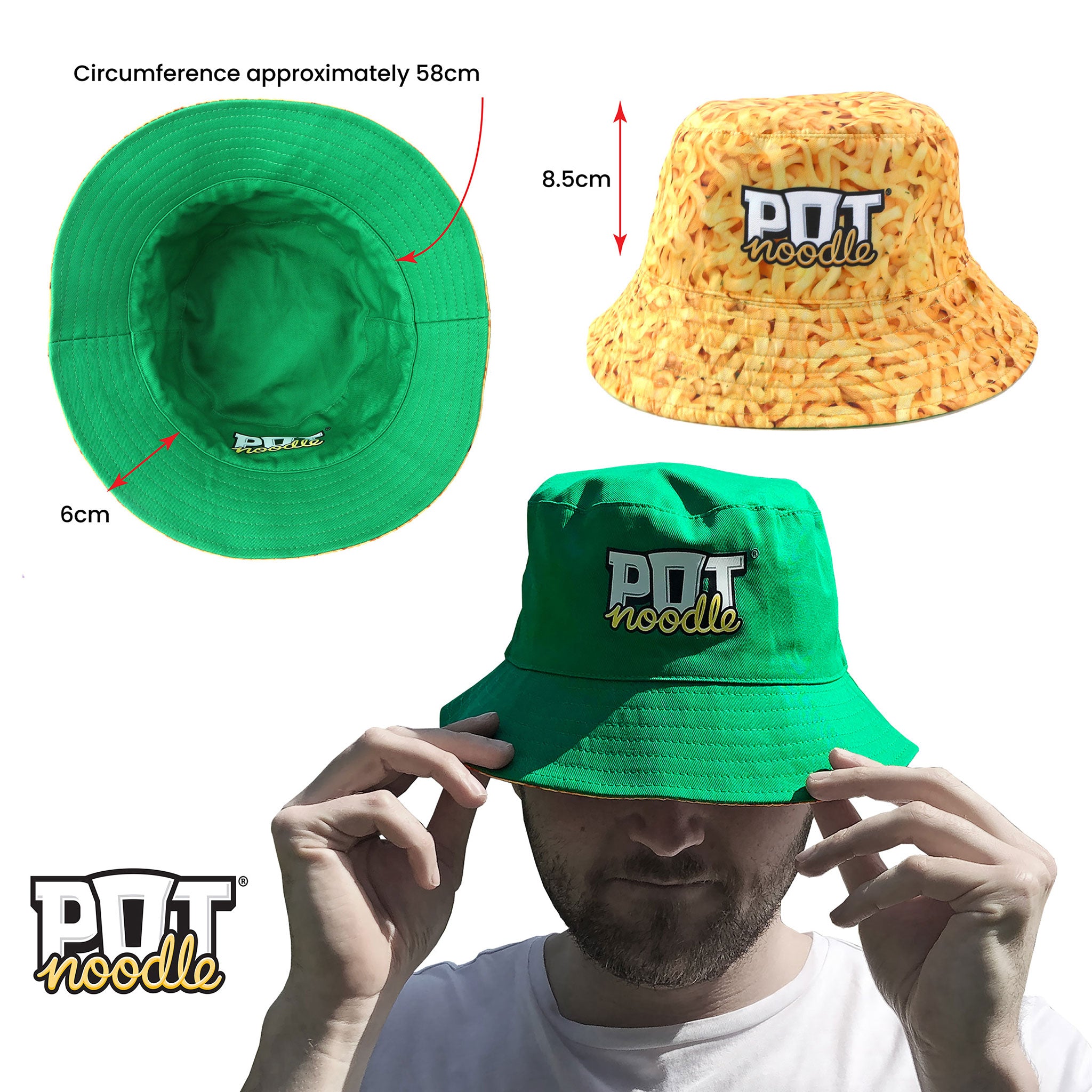 Pot Noodle Reversible Bucket Hat with Fun Noodle Design