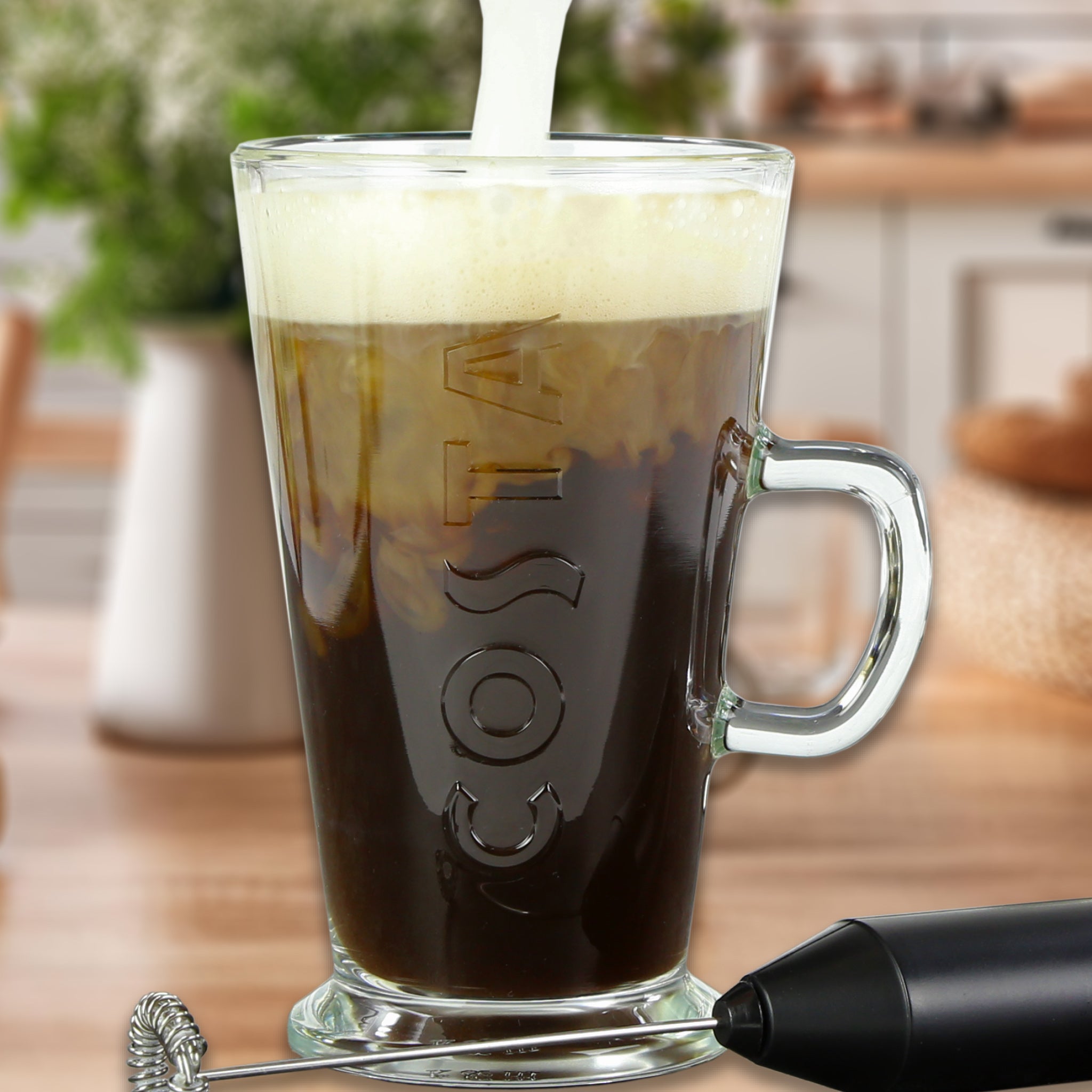 Costa Coffee Latte Glass & Milk Frother