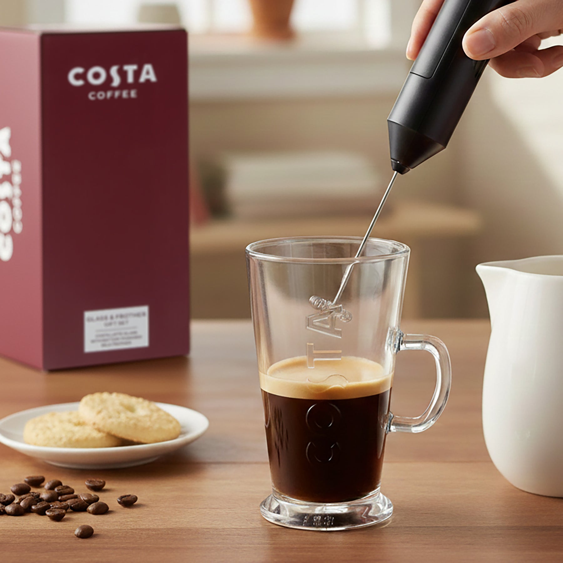 Costa Coffee Latte Glass & Milk Frother Gift Set