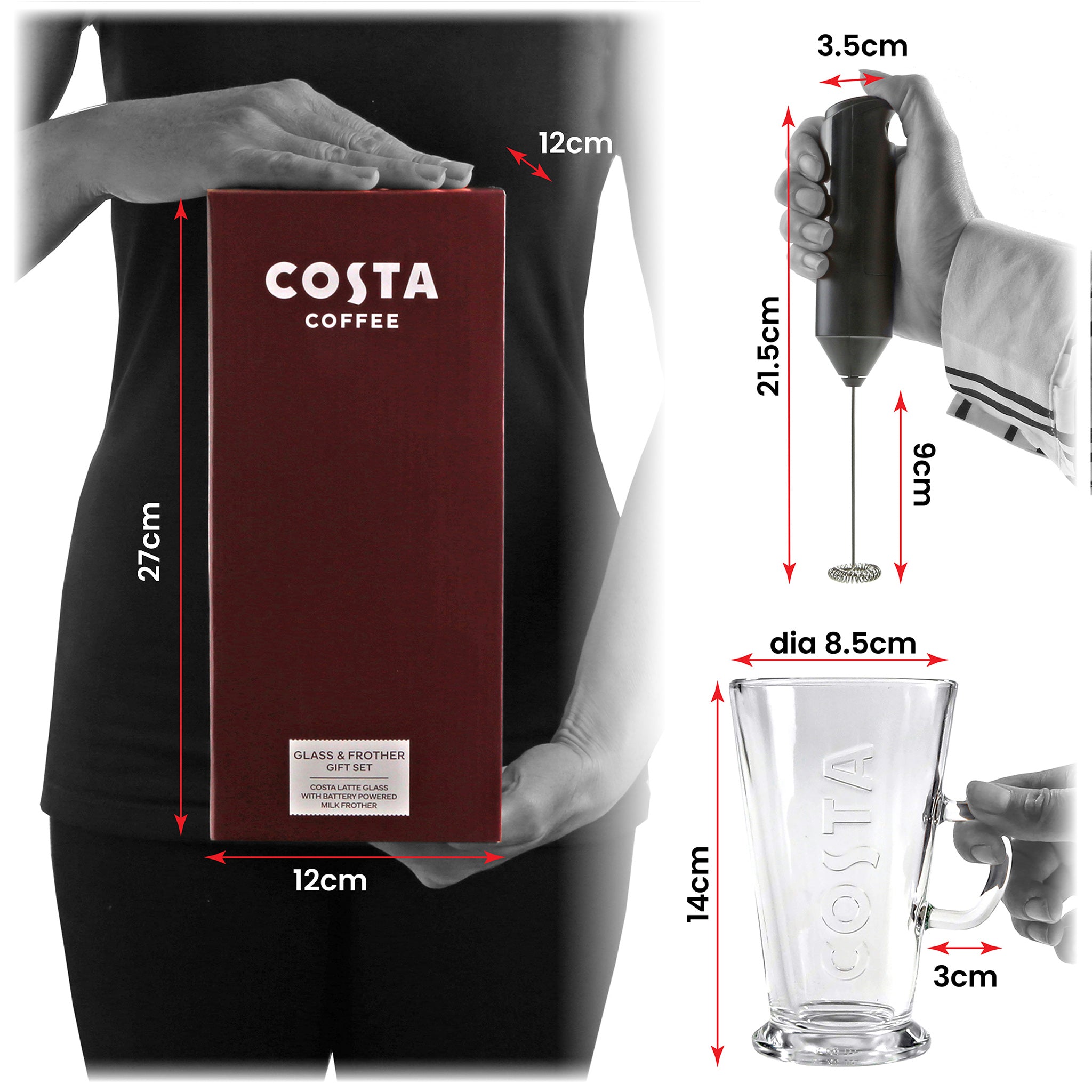 Costa Coffee Latte Glass & Milk Frother Gift Set