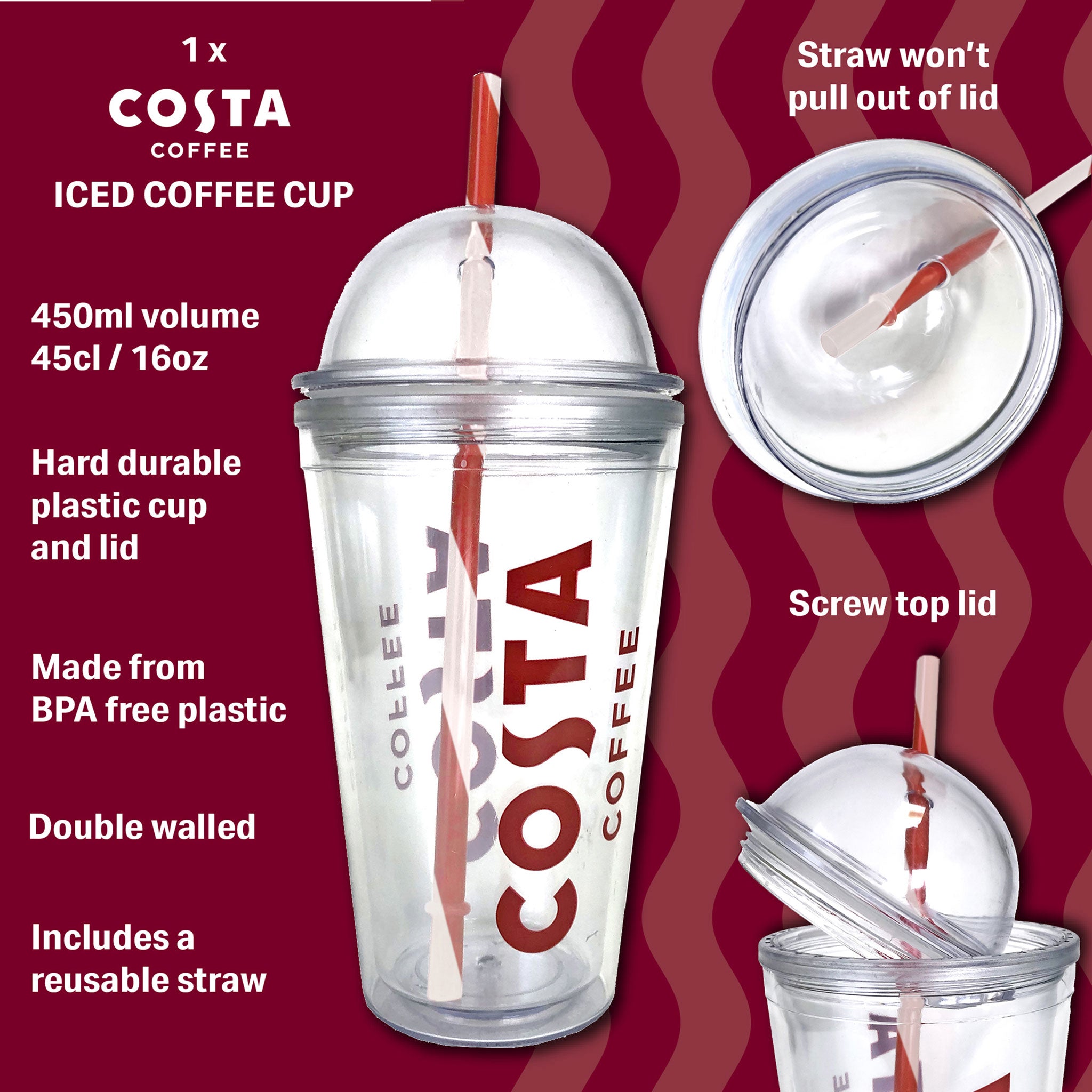 Costa Coffee Iced Coffee Cup with Straw Gift Set