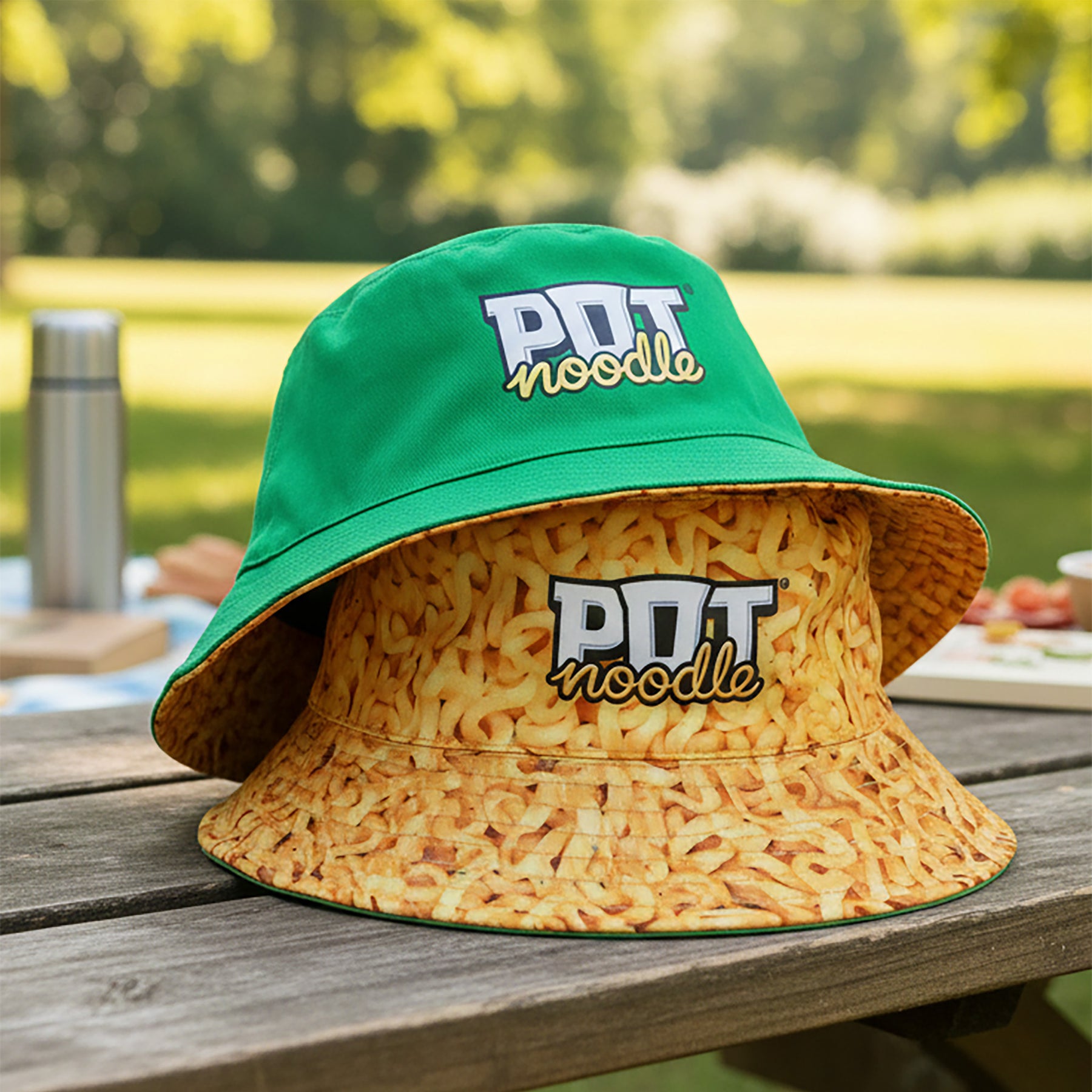 Pot Noodle Reversible Bucket Hat with Fun Noodle Design