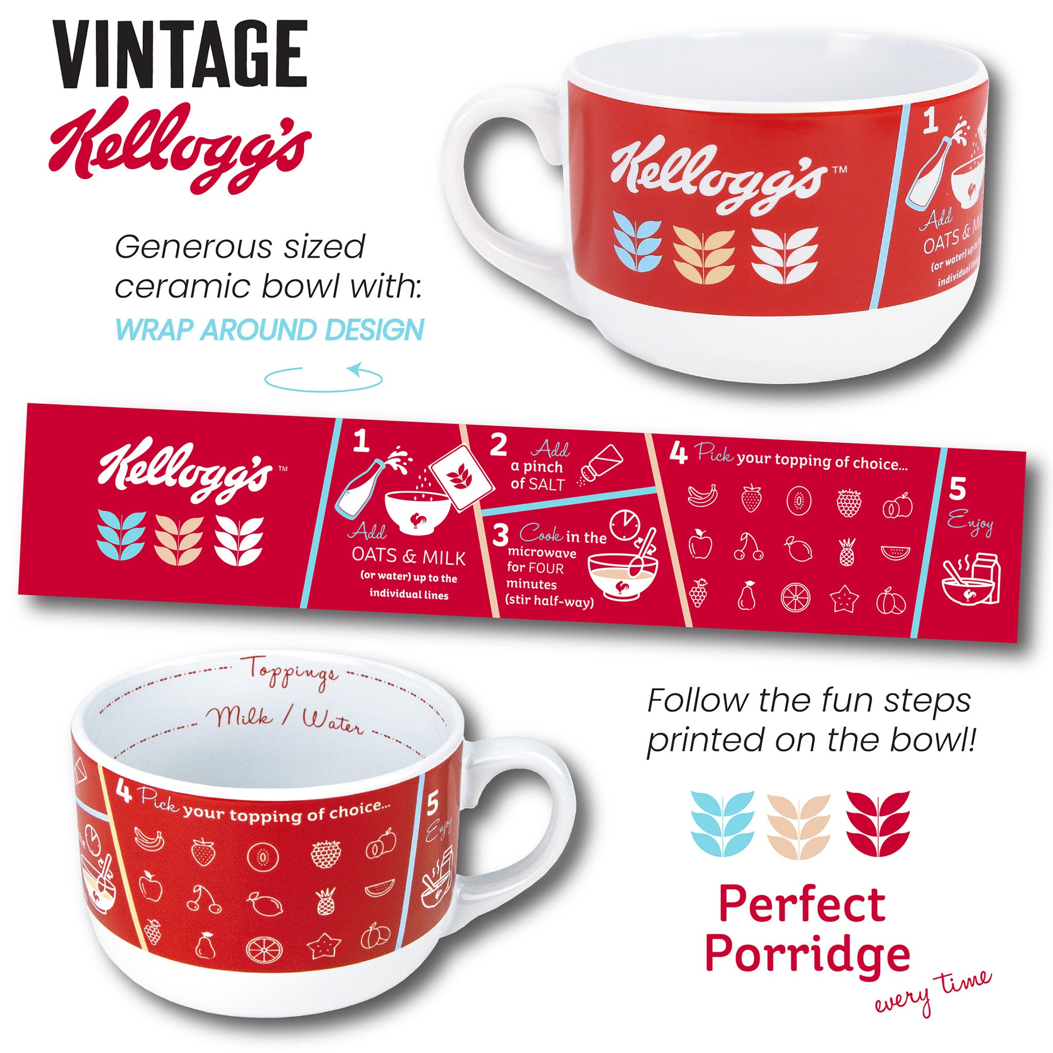 Retro Kellogg's Porridge Bowl with Recipe Print