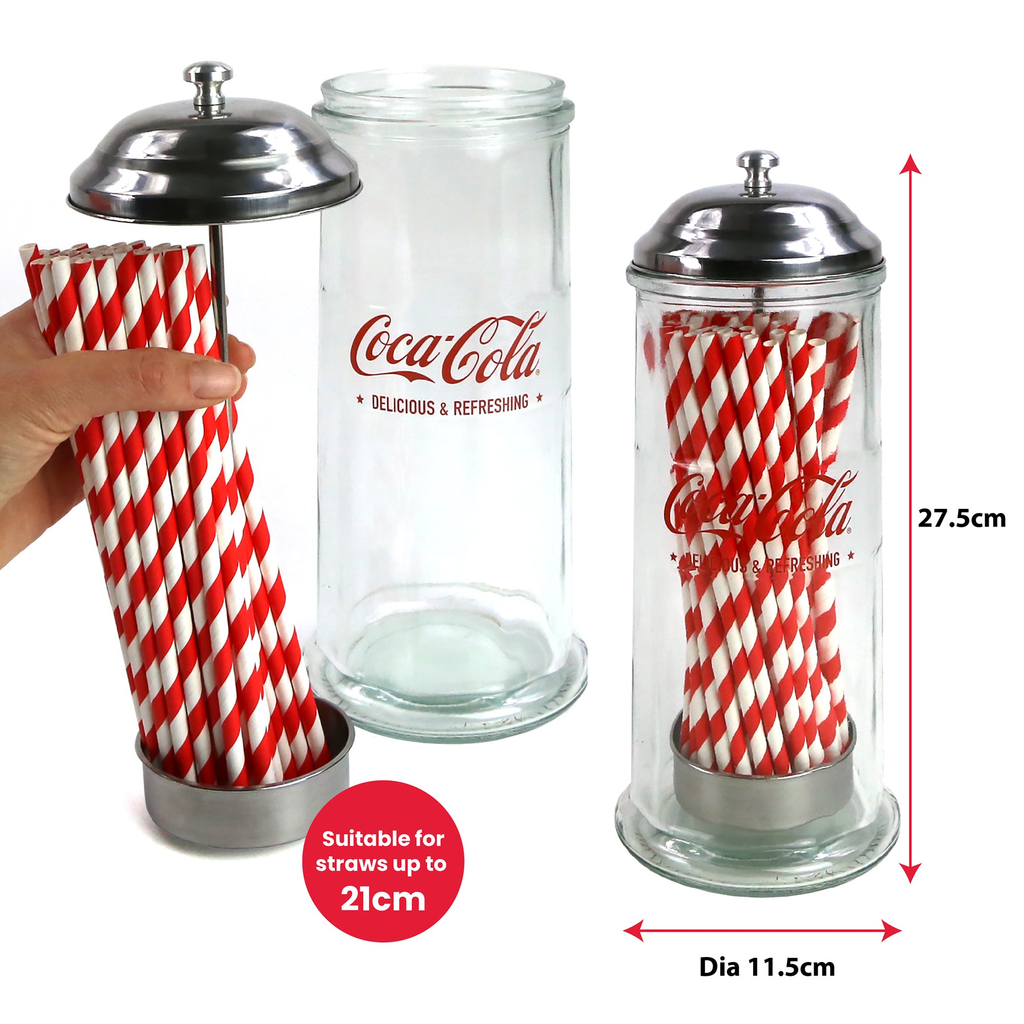 Coca-Cola Retro Glass Straw Dispenser Gift with Paper Straws