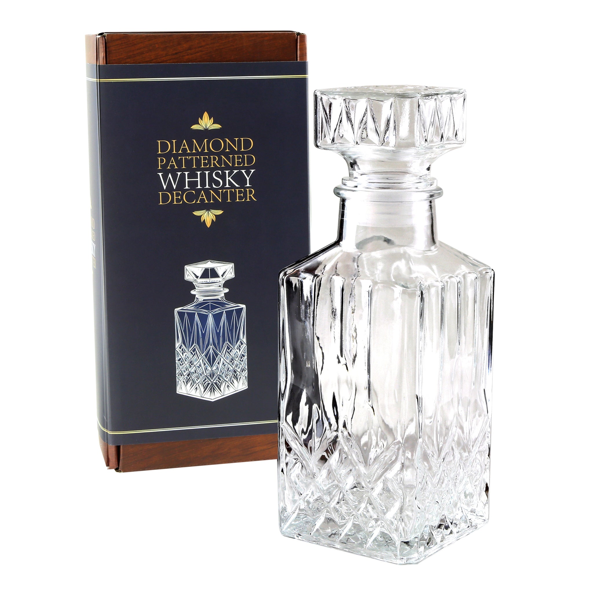 A glass decanter with box packaging