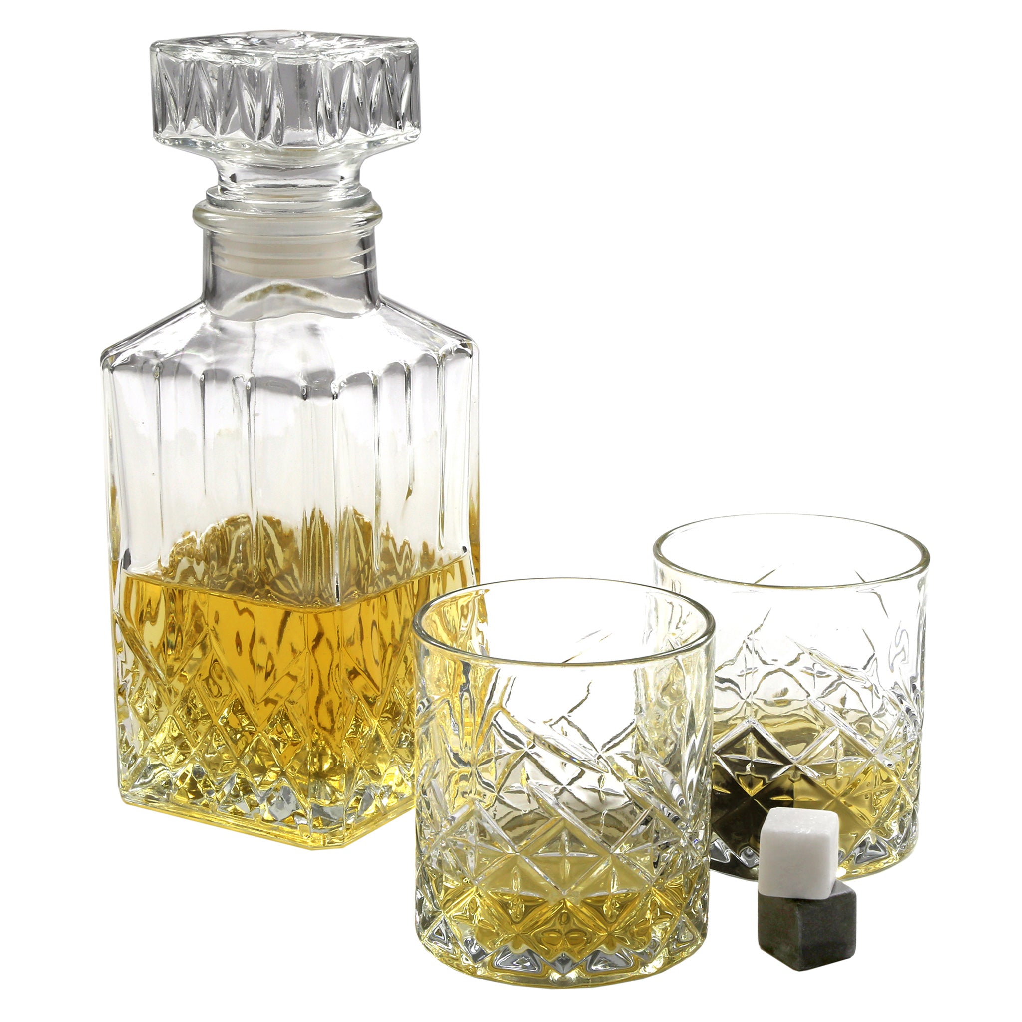 Whisky Gift Set with Glass Whisky Decanter, Glasses & Stones
