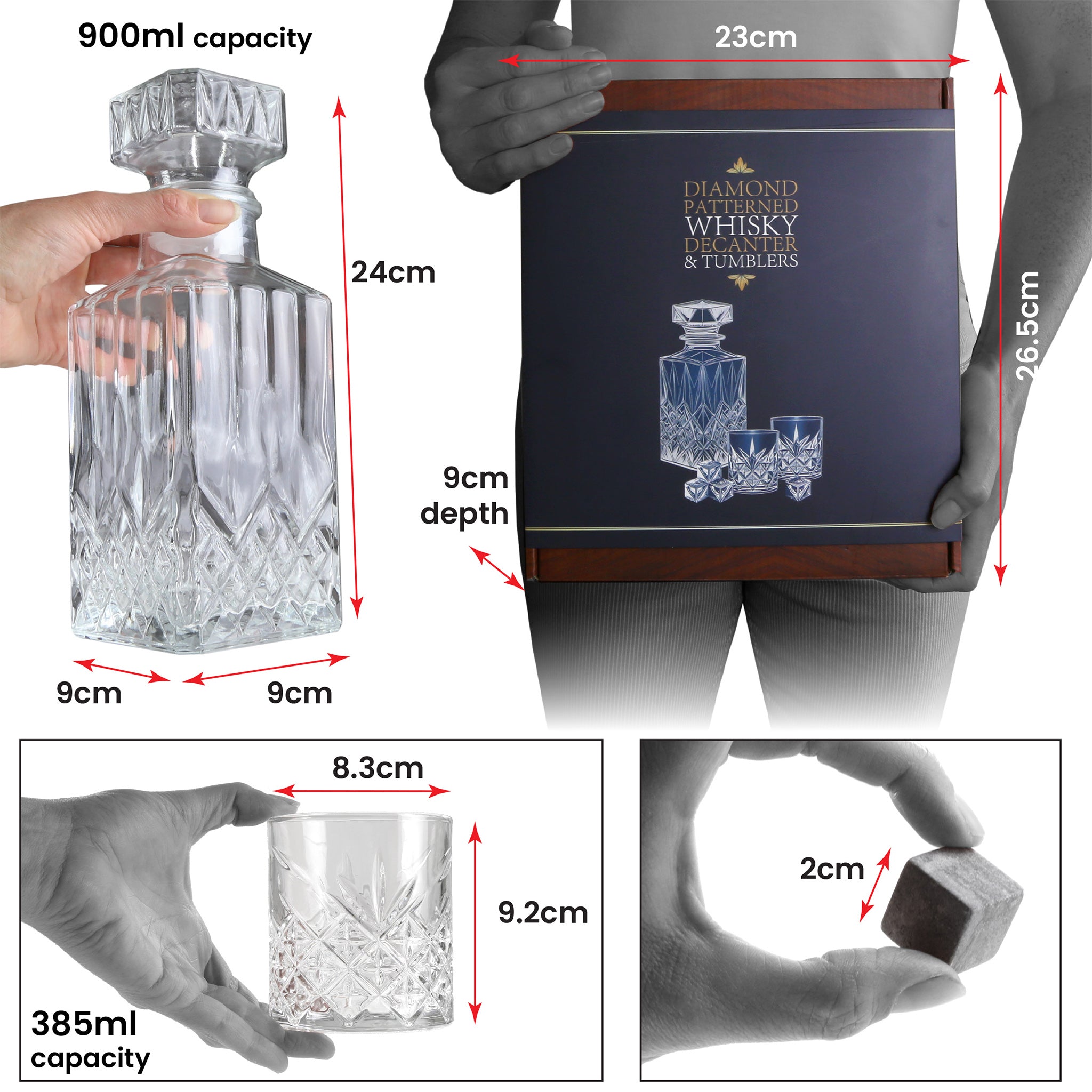Whisky Gift Set with Glass Whisky Decanter, Glasses & Stones